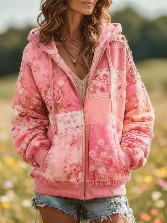 Női alkalmi virágos nyomtatás hoodie