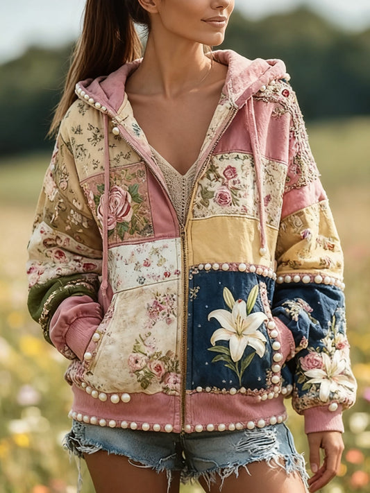 Női alkalmi virágos nyomtatás hoodie