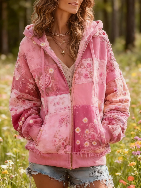 Női alkalmi virágos nyomtatás hoodie