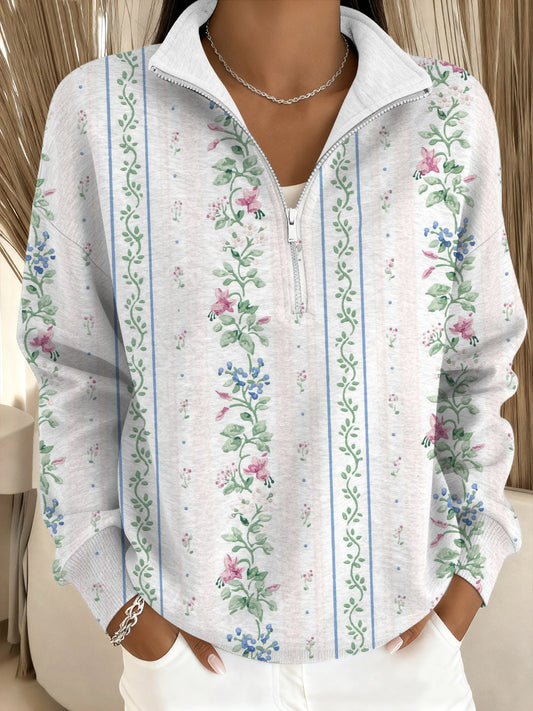 Női bájos virágos szőlő állvány-nyakörv pulóver