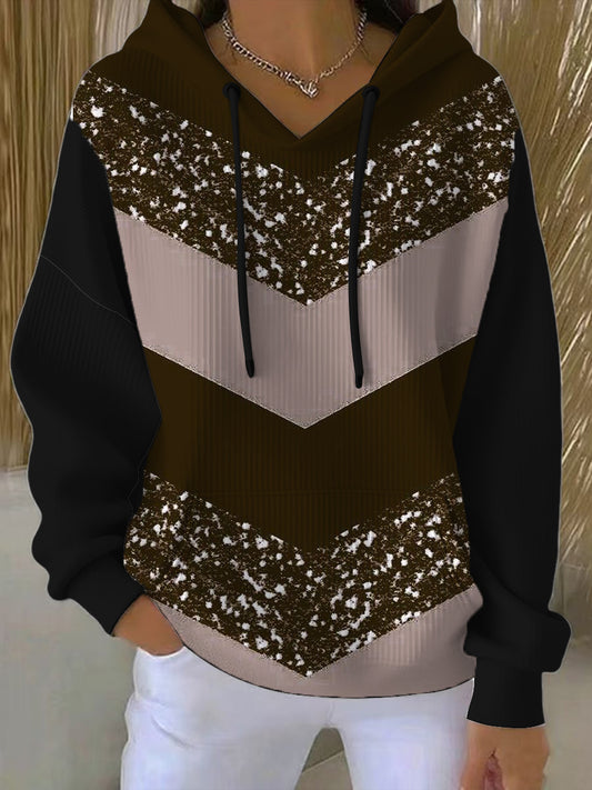 Női elegáns chevron minta barna & fekete kapucnis