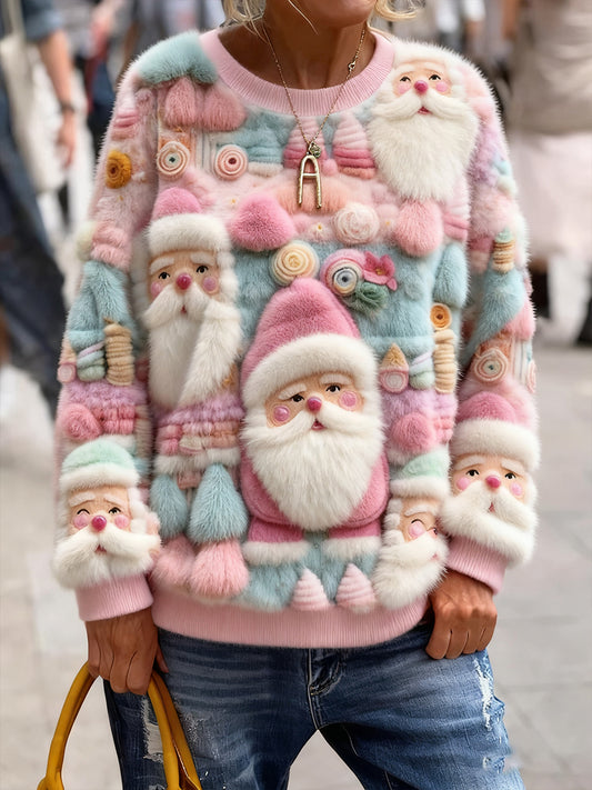 Női vintage karácsonyi művészet nyomtatás hangulatos kötött pulóver
