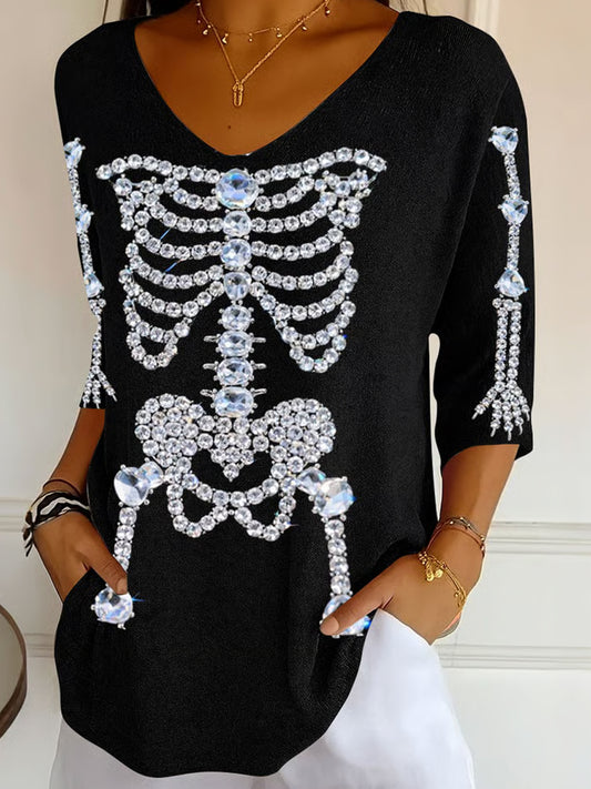 Női retro csontváz kényelmes alkalmi top