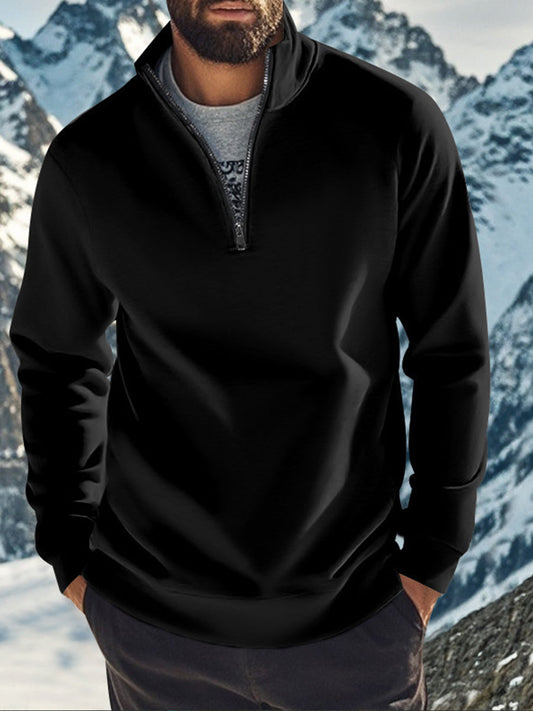 Férfi retro üzleti stílus cipzáras állvány gallér plüss pulóver