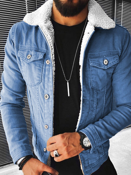 Férfi műgyapjú megvastagodott farmerkabát