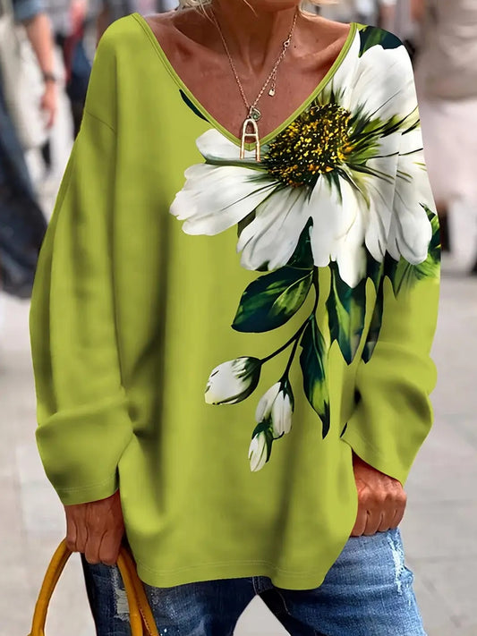 Női vintage művészet virágos nyomtatás kényelem felső