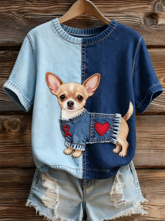 Női művészi állat nyomtatás kényelmes kötött rövid ujjú felső