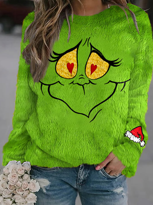 Női retro karácsonyi művészet nyomtatás alkalmi pulóver