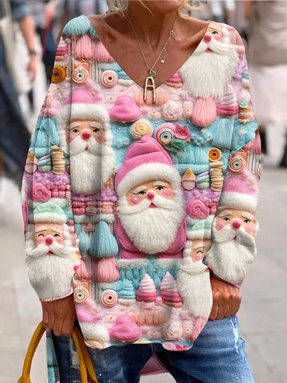 Retro karácsonyi szórakozás és aranyos nyomtatott divatos személyzet nyak tetején