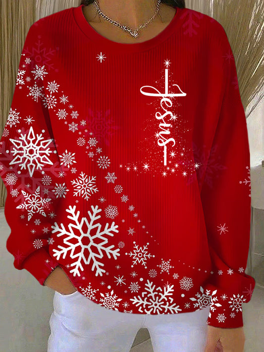 Női retro karácsonyi művészet nyomtatás alkalmi pulóver