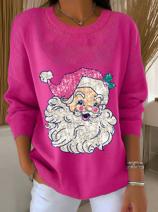 Női retro karácsonyi művészet nyomtatás alkalmi pulóver