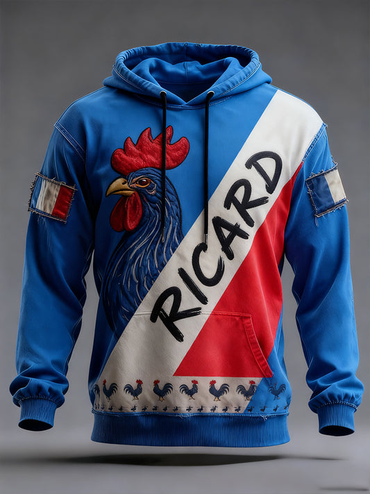 Férfi vintage francia zászló ricard szorult alkalmi hoodie