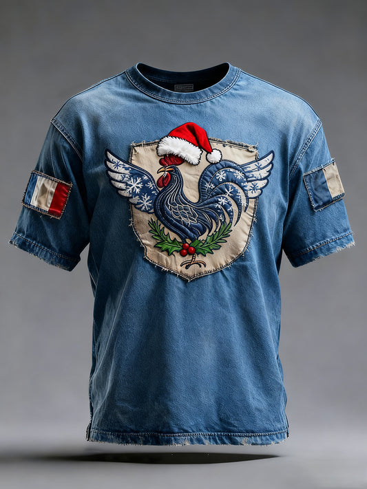 Férfi vintage francia zászló ricard szomorú alkalmi póló