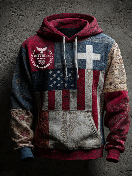 Férfi "szabadság nem szabad" amerikai zászló nyomtatás alkalmi hosszú ujjú pulóver