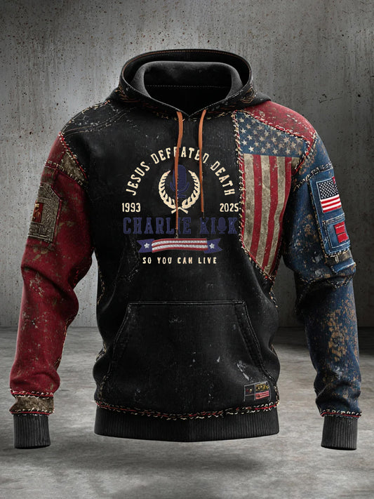 Férfi "szabadság nem szabad" amerikai zászló nyomtatás alkalmi hosszú ujjú pulóver