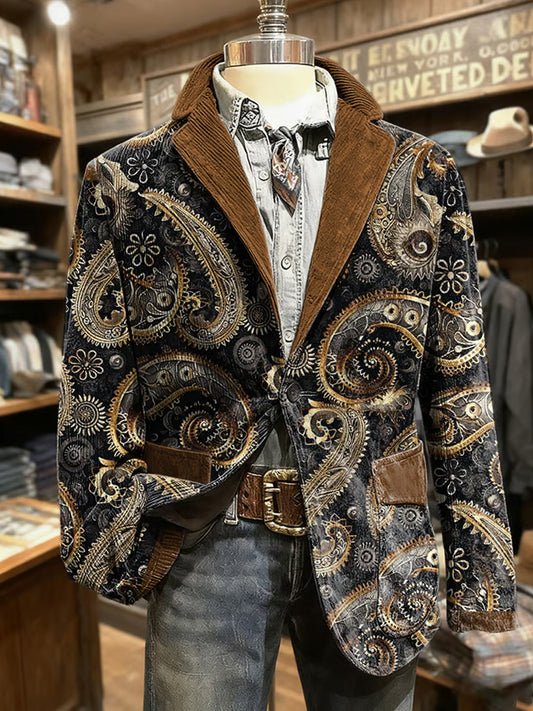 Férfi retro absztrakt művészet nyomtatás üzleti stílus alkalmi ruha kabát