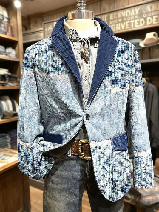 Férfi retro absztrakt művészet nyomtatás üzleti stílus alkalmi ruha kabát