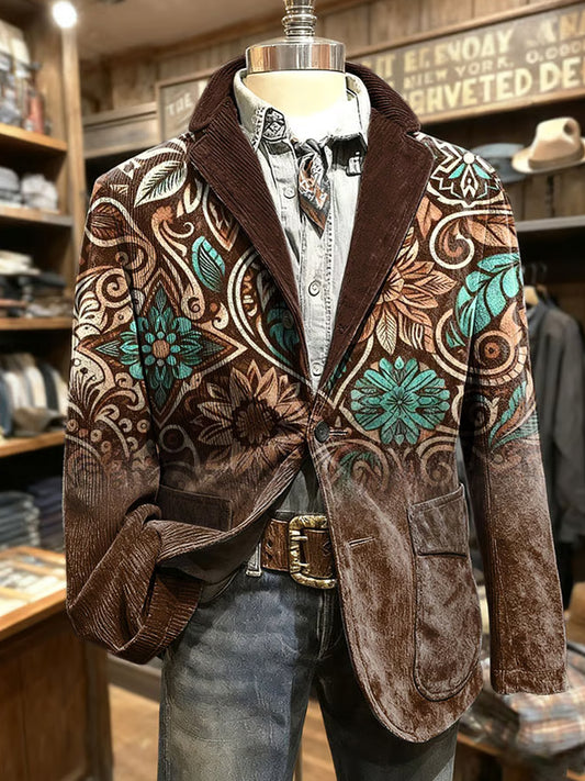 Férfi retro absztrakt művészet nyomtatás üzleti stílus alkalmi ruha kabát