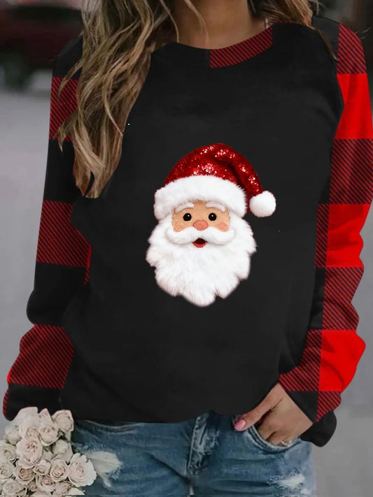 Női retro karácsonyi művészet nyomtatás alkalmi pulóver