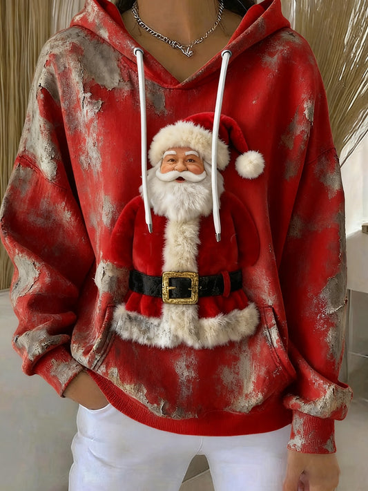 Női retro karácsonyi művészet nyomtatás alkalmi pulóver