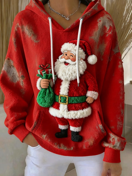 Női retro karácsonyi művészet nyomtatás alkalmi pulóver