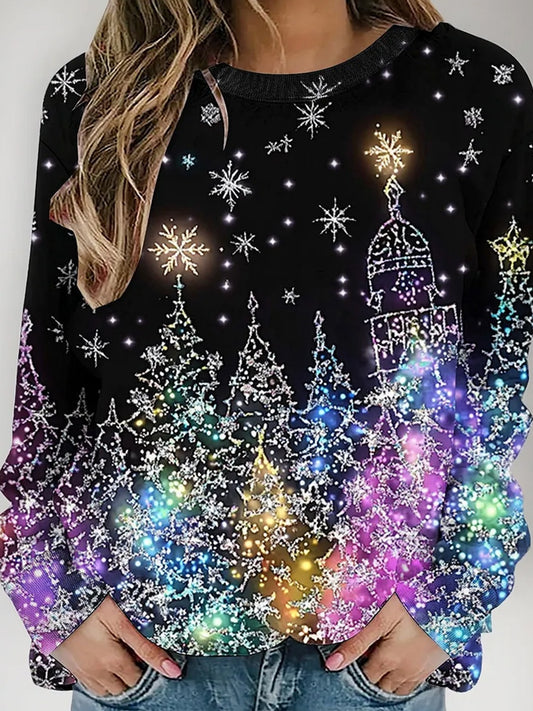 Női retro karácsonyi művészet nyomtatás alkalmi pulóver