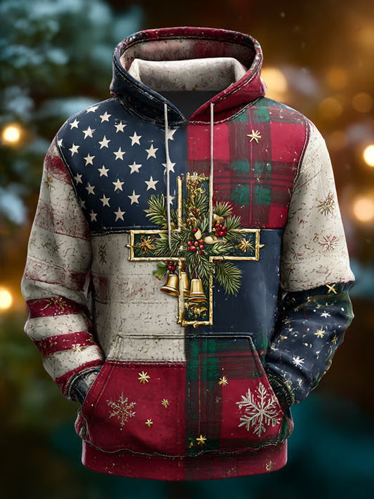 Férfi retro karácsonyi nyomtatás alkalmi hoodie