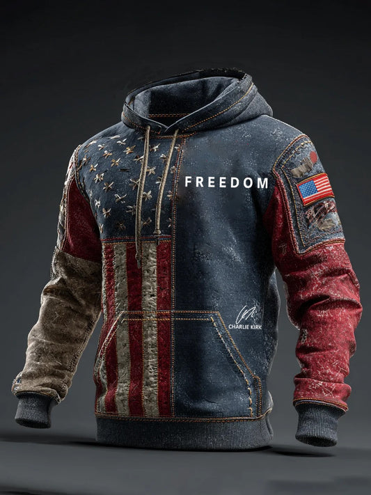 Férfi "szabadság nem szabad" amerikai zászló nyomtatás alkalmi hosszú ujjú pulóver