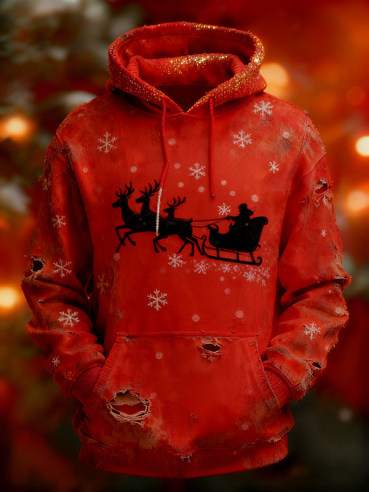 Férfi retro karácsonyi nyomtatás alkalmi hoodie