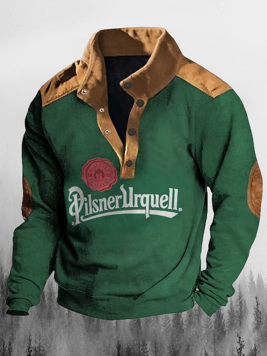 Sör szeszes italok kultúra nyomtatott lapel állvány gallér lapel gomb alkalmi laza pulóver