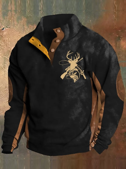 Elk vadászat splice nyomtatott lapel gomb henry gallér megvastagodott pulóver