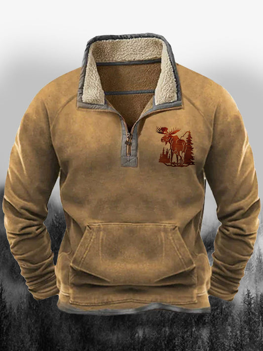 Férfi west cowboy elk nyomtatás redel molyhos gallér cipzár alkalmi laza pulóver