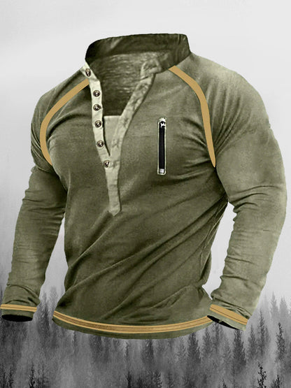 Vintage cipzáras varrás nyomtatott váltó gomb henry nyakörv megvastagodott pulóver