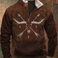 Férfi vintage nyugati stílus iránytű művészeti minta 3d nyomtatás bunda gallér cipzár flush kültéri pulóver