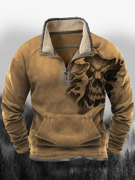 Férfi west cowboy punk nyomtatás lapel molyhos gallér cipzár alkalmi laza pulóver