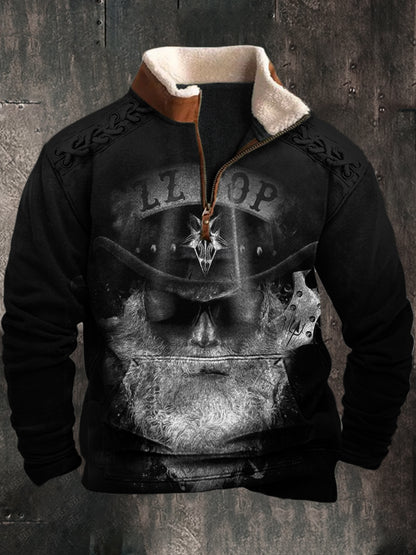 Férfi vintage mikulás portré művészet 3d nyomtatás retro bunda nyakörv cipzár flush kültéri pulóver