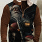 Férfi vintage motorkerékpár santa art 3d nyomtatás retro bunda nyakörv cipzár flush kültéri pulóver