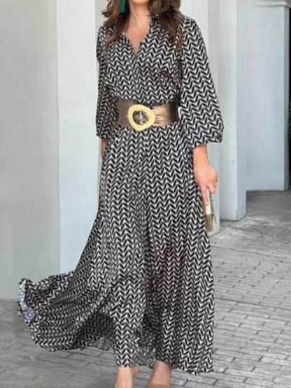 Női retro virágos v-nyak csipke-fel vékony hosszú ujjú ruha