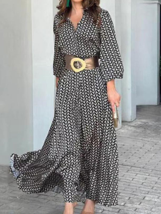 Női retro virágos v-nyak csipke-fel vékony hosszú ujjú ruha