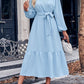 Női retro egyszínű v-nyak csipke derék midi ruha