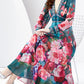 Elegáns virág nyomtatott v-nyak elegáns chiffon hosszú ujjú teljes hemline maxi ruha