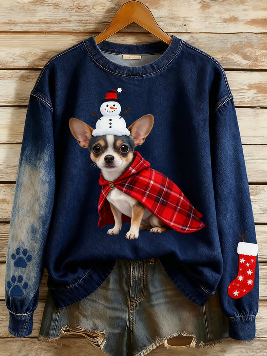 Női vintage art állat nyomtatás hangulatos kötött pulóver