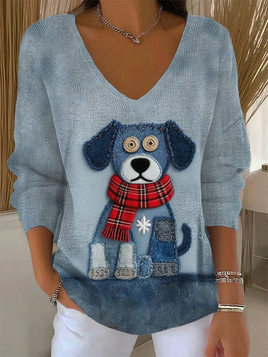 Női retro állat nyomtatás alkalmi hosszú ujjú top