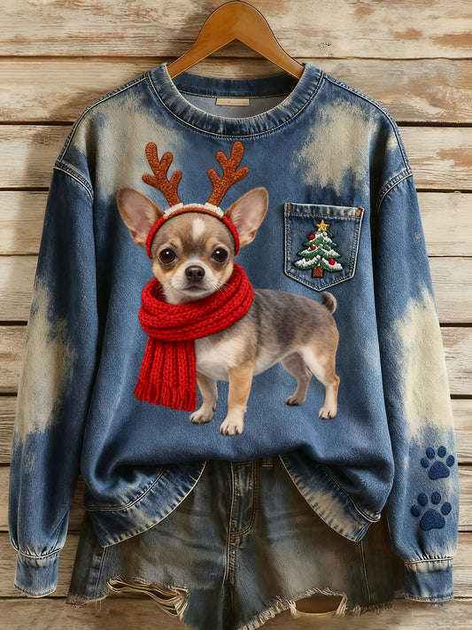 Női vintage art állat nyomtatás hangulatos kötött pulóver