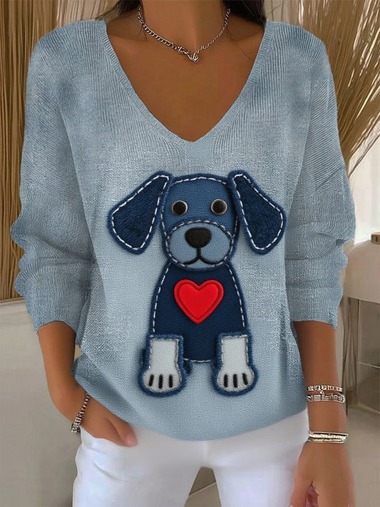 Női retro állat nyomtatás alkalmi hosszú ujjú top