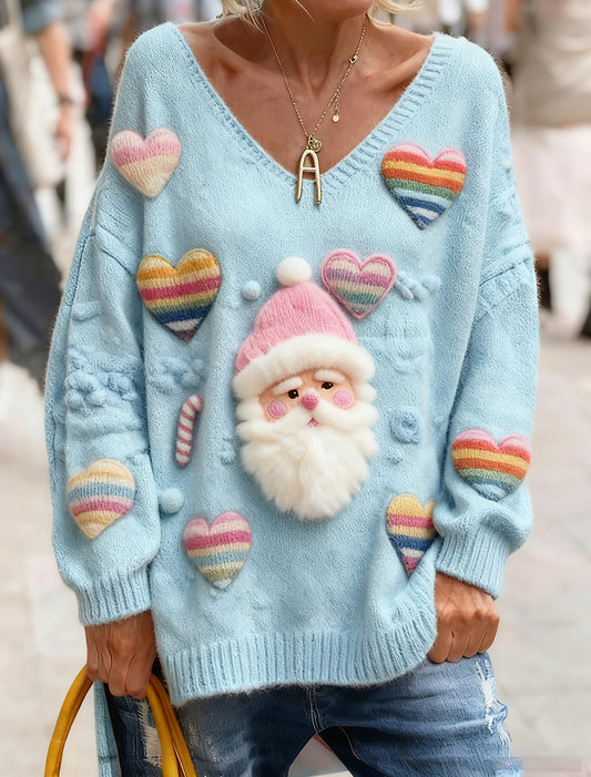 Női vintage karácsonyi művészet nyomtatás hangulatos kötött top