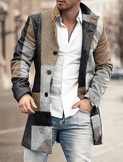 Férfi retro art print alkalmi gyapjú kabát