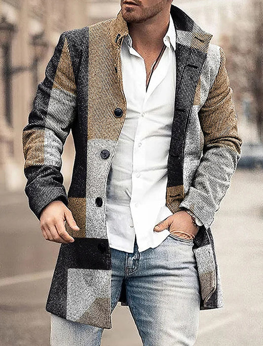 Férfi retro art print alkalmi gyapjú kabát