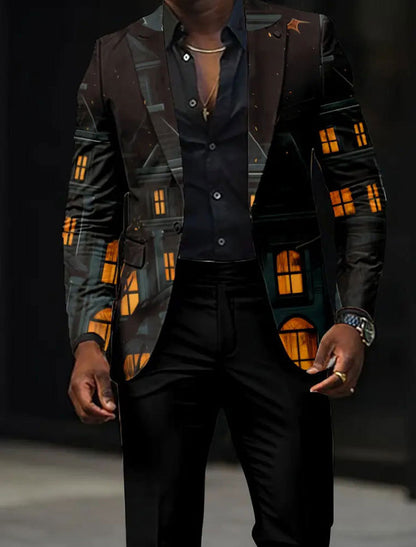 Férfi retro art print alkalmi blazer