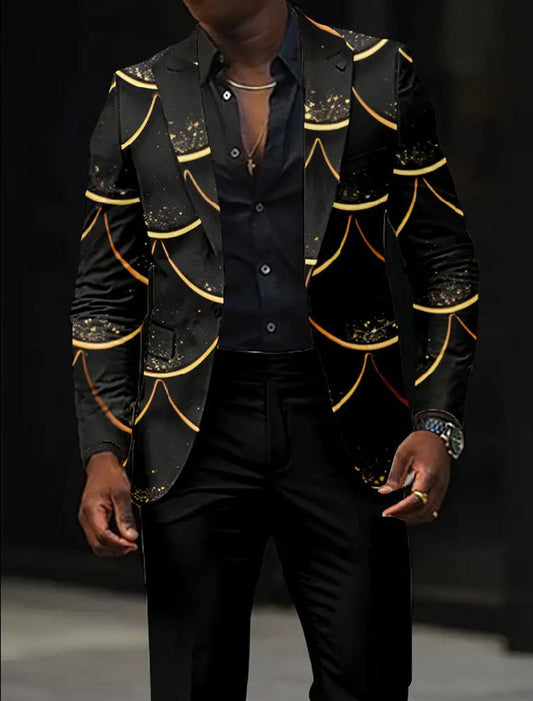 Férfi retro art print alkalmi blazer